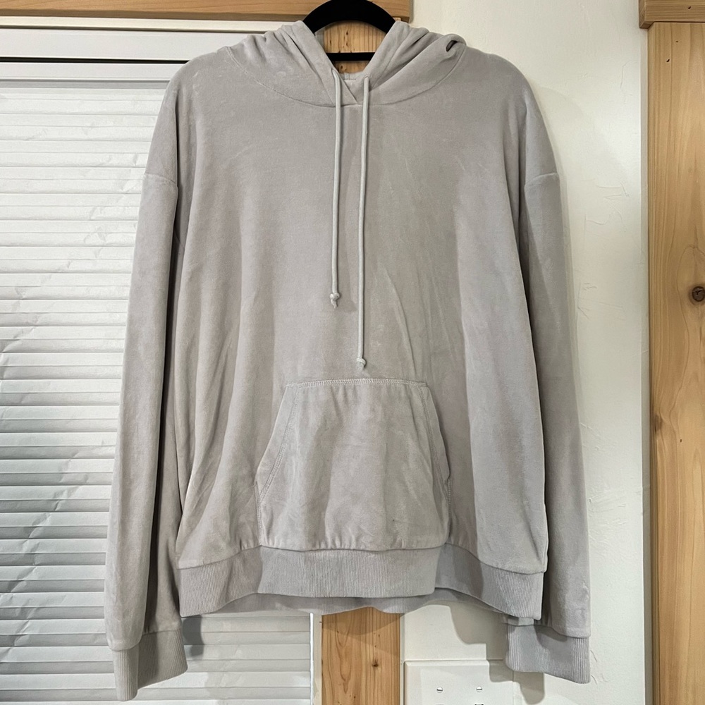 Double Zero light gray ice baby blue velour hoodie pullover soft sweater